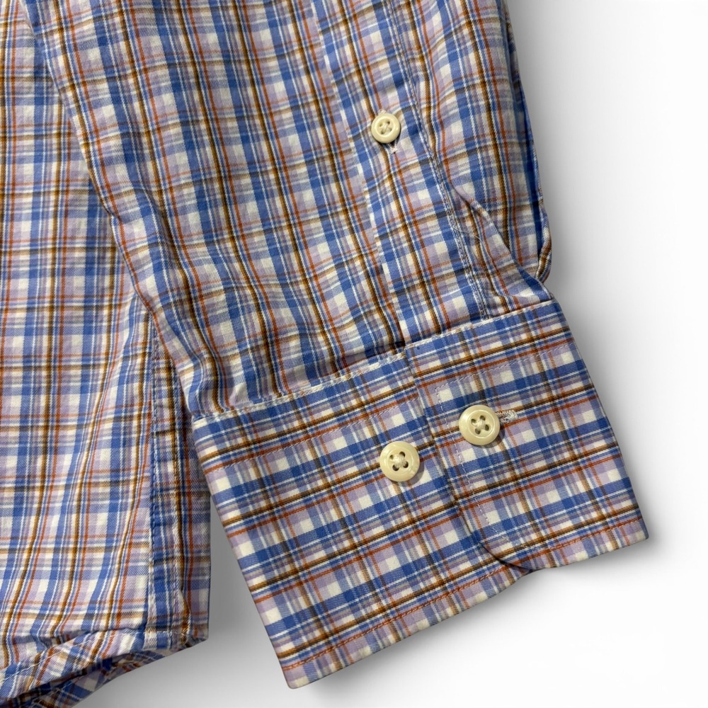 Peter Millar Mens XL Button Down Shirt Blue Purple Orange Plaid 100% Cotton LS - Picture 4 of 6